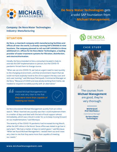 SAP training success story from De Nora Water Technologies